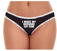 Knaughty Knickers I Make My Husband Eat Cum Cuck Hubby Cuckold Hotwife Vixen Black and White Bikini Panties Adult Flirty Fun, Black, L