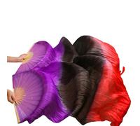 KNBHGUJMD Belly Dance Fans, Belly Dance Fan Silk Lengthened Real Veils Black And Red Multiple Sizes 2 Pcs(10,M-150cm-1pair(2pcs))