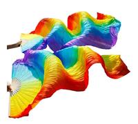 KNBHGUJMD Belly Dance Fans, Belly Dance Imitation Silk Bamboo Fan Veil Hand Dyed Multicolor 120-240x90 cm Pack Of 2(20,Imitationsilk-150x90)