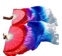 KNBHGUJMD Belly Dance Fans, Belly Dance Silk Fan Multicolor Multiple Sizes 2 Pcs(26,120cm-90cm)