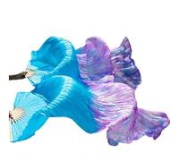 KNBHGUJMD Belly Dance Fans, Belly Dance Silk Veil Fans 2 Pcs Multicolor Multiple Sizes(65,150x90cm)
