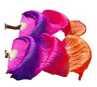 KNBHGUJMD Belly Dance Fans, Handmade Silk Belly Dance Fans Dyed Gradient Design Bamboo Multicolor Multiple Sizes 2 pcs(16,L-180x90cmReal Silk)