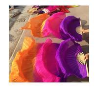 KNBHGUJMD Belly Dance Fans, Silk Belly Dance Fan Veils Multicolor 120-210cm 2 Pcs(As picture-06,150cm)