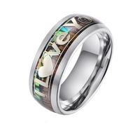 KnBoB 8 mm Tungsten Men's Women's Ring Black I Love You Wood Opal Jewellery Wedding Rings and Engagement Rings
