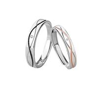 KnBoB Adjustable Couple Rings for Him and Her Sets, Commitment Rings for Couples 925 Sterling Silver Cubic Zirconia Ring with Infinity Groove
