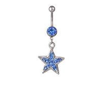 KnBoB Belly Button Ring Surgical Steel Dangling, Cute Body Jewelry Piercing Sky Blue Star Shape with Sky Blue Cubic Zirconia