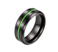 KnBoB Green Titanium Rings for Men Engraved Custom, 8MM Groove Line Beveled Edges Stainless Steel Promise Rings for Best Friends Size T 1/2