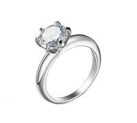 KnBoB Women Girls Six Claws Solitaire Ring Round Shape White Cubic Zirconia Ring White Gold Plated Size T 1/2