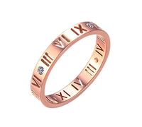 KnBoB Women's Simple Stainless Steel Ring, 3.5 mm, Silver/Gold/Rose Gold, Roman Numerals with White Cubic Zirconia, Wedding Rings, Engagement Rings