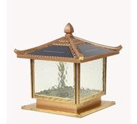 KNBVFHG Post Cap Light Vintage Deck Post Lamp Unique Square Solar Pillar Light Traditional Waterproof Column Headlight Classic Die-Casting Aluminium Glass Lantern Shade for Courtyard, Porch,Street