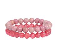 KNDSSMY 2Pcs Handmade Natural Stone Beaded Bracelet for Women, 8mm Pink Phodochrosite Red Angelite Stretch Bracelet Adjustable Yoga Bangle Gifts for Best Friends 8mm