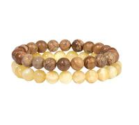 KNDSSMY 2Pcs Natural Stone Handmade Beaded Bracelet, Adjustable Yellow Brown Stretch Bracelet 8mm Picture Stone Old Topaz Beads Fashion Couple Bangle 8mm
