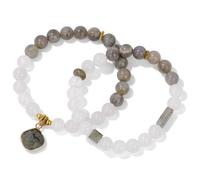 KNDSSMY 2Pcs Natural Stone Stretch Beaded Bracelet, Grey Labradorite White Jades Adjustable Bracelet with Rhombus Charm, Fashion Couple Bangle Unisex 8mm