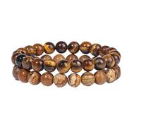 KNDSSMY 2Pcs Set Handmade Natural Stone Beaded Bracelet unisex, 8MM brown Tiger Eye Stone & picture stone stretch Bracelet, Couple bangle Stylish and charming 8mm