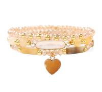 KNDSSMY 3Pcs Women Natural Stone Handmade Beaded Bracelet, Adjustable Yellow Aventurine Crystal Stretch Bracelet with Heart Charm Summer Beach Bangle Yellow