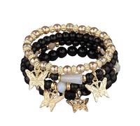 KNDSSMY 4Pcs Handmade Natural Stone Beaded Bracelet with Butterfly Charm, Adjustable Black Obsidian Stretch Bracelet Boho Party Bangle Stylish and Charming Black