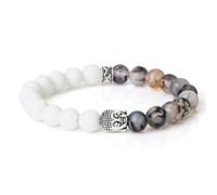 KNDSSMY 8mm Fashion Natural Stone Beaded Bracelet with Buddha Head charm, Black Dragon and White porcelain Stone, Gift for Women Men Birthday Christmas 8mm