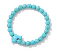 KNDSSMY Boho Natural Stone Stretch Beaded Bracelet Unisex, Adjustable 8mm Blue Turquoise Bracelet with Cute Dolphin Charm Summer Sea Beach Party Bangle 8mm