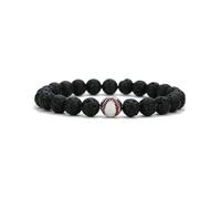 KNDSSMY Fashion Natural Stone Beaded Bracelet for Men, 8mm Black Lava Stone Adjustable Stretch Bracelet with Baseball Charm Simple Party Bangle Boyfriend Gift Silver 8mm