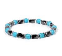KNDSSMY Fashion Natural Stone Beaded Bracelet Unisex, 6mm Blue Howlite Black Hematite Adjustable Stretch Bracelet Yoga Bangle Gifts for Lover & Friends 6mm