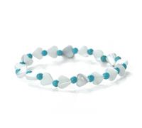 KNDSSMY Fashion Natural Stone Handmade Beaded Bracelet Unisex, Adjustable 4mm Blue Turquoise Stretch Bracelet with White Heart Charm Couple Bangle Stylish and Simple 4mm