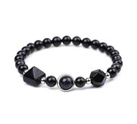 KNDSSMY Fashion Natural Stone Stretch Beaded Bracelet, Amethyst Pink Quartz Pyramid Adjustable Couple Bracelet 6mm Beads Yoga Bangle for Women & Men Black 6mm