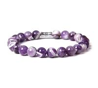KNDSSMY Handmade Natural Crystal Stretch Beaded Bracelet, Adjustable Dream Purple Amethyst Zebra Print Bracelet 8mm Beads Fashion Yoga Bangle for Women Girls 8mm