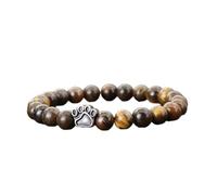 KNDSSMY Handmade Natural Stone Beaded Bracelet for Men, 8mm Brown Tiger Eye Stone Adjustable Stretch Bracelet with Dog Claw Charm Simple Yoga Bangle 8mm