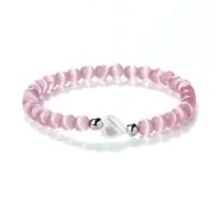 KNDSSMY Handmade Natural Stone Beaded Bracelet for Women, 6mm Pink Cat Eye Stretch Bracelet with Heart Shaped Shell, Gift for Her Valentine Birthday 6mm