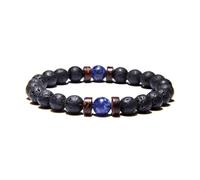 KNDSSMY Handmade Natural Stone Stretch Beaded Bracelet for Men, Black Lava Stone & Purple Lapis Lazuli Adjustable Couple Bracelet 8mm Beads Gifts for Lover 8mm