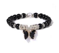 KNDSSMY Handmade Natural Stone Stretch Beaded Bracelet for Women, Adjustable Black Obsidian Beaded Bracelet with Butterfly Charm 8mm Beads Stylish and Simple 8mm