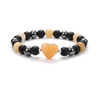 KNDSSMY Handmade Natural Stone Stretch Beaded Bracelet Unisex, 8mm Black Matte Stone Yellow Aventurine Bracelet with Heart Charm Birthday Valentine 8mm