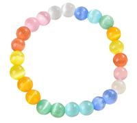 KNDSSMY Handmade Natural Stone Stretch Beaded Bracelet unisex, Adjustable blue yellow Cat Eye Stone Bracelet 8mm beads, Colorful Crystal Yoga Bangle 8mm