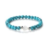 KNDSSMY Handmade Natural Stone Stretch Beaded Bracelet Unisex, Adjustable Light Blue Turquoise Couple Bracelet with Heart Shell Charm 6mm Beads Friendship Gifts 6mm