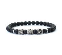 KNDSSMY Natural Stone Handmade Beaded Bracelet, 6mm Black Lava Stone Adjustable Stretch Bracelet for Men Gifts Friendship Birthday Stylish and Simple 6mm