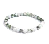KNDSSMY Natural Stone Handmade Beaded Bracelet Unisex, Adjustable Green Dendritic Agate Stretch Bracelet, Fashion Yoga Bangle 6/8/10mm Beads Birthday Valentine 6mm