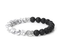 KNDSSMY Natural Stone Handmade stretch Beaded Bracelet with Tibetan Buddha Head charm, 8mm White turquoise Lava Stone Bracelet For Women Men, Couple Beaded Bangle 8mm