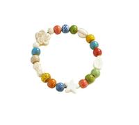 KNDSSMY Retro Ethnic Ceramic Stretch Beaded Bracelet for Women, Adjustable Stars Leaf Flower Colorful Ceramic Beads Yoga Bracelet Boho Summer Beach Bangle White