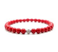 KNDSSMY Simple Style Natural Stone Handmade Beaded Bracelet Unisex, 6mm Red Stone Adjustable Stretch Bracelet Fashion Couple Bangle Gifts Friendship Birthday 6mm