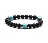 KNDSSMY Simple Style Natural Stone Stretch Beaded Bracelet Unisex, 8mm Black Lava Stone and Square Blue Stone Bracelet Suitable for Men and Women Daily Wear 8mm