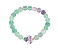 KNDSSMY Women Natural Stone Handmade Beaded Bracelet, 8mm Green Purple Fluorite Stretch Bracelet with Star Moon Charm Adjustable Fashion Party Bangle 8mm