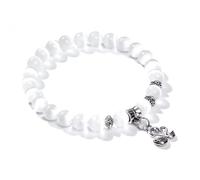 KNDSSMY Women Natural Stone Stretch Bracelet with Swan Charm, 8mm White Cat Eye Handmade Beaded Bracelet Fashion Party Bangle Gifts for Lover & Friends 8mm