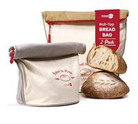 KNEADACE Bread Bag for Homemade Bread, Reusable Roll Top Storage with Zipper, Freezer and Counter Safe, Thick Cotton with Food Safe TPU Lining (2 Pack)