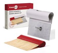 KneadAce Dough Scraper & Baker’s Brush Set - Stainless Steel Bench Scraper with Nesting Cleaning Brush, Food-Safe, Easy to Clean, Baking Tool Set for Bread and Pastry (White/Red)