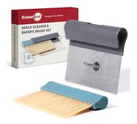 KneadAce Dough Scraper & Baker’s Brush Set - Stainless Steel Bench Scraper with Nesting Cleaning Brush, Food-Safe, Easy to Clean, Baking Tool Set for Bread and Pastry (Gray/Turquoise)
