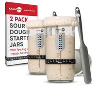 KNEADACE Sourdough Starter Jar With Date Marked Feeding Band, Thermometer, Sourdough Container Sewn Cloth Cover & Metal Lid, Sourdough Starter Kit For Sourdough Bread Baking-2 Pack (KA02DUO)