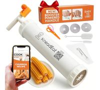 KneadEat Churro Maker Kit with Booster-powered Handle. Churrera, Piping Bag Churro-Filler and Scissors. Easy QR-Recipe to Prepare and Fill Your Own Churros at Home - Cookie Churro Maker. (3-nozzle).