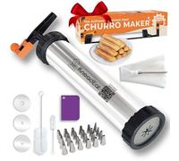 KneadEat Churro Maker Kit with Unique Booster-powered Handle. 24 tips. 304 Stainless Steel. Churrera and Piping Bag XL Churros Filler. Easy QR-Recipe - Churro press. (SS)