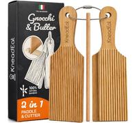 KneadEat Gnocchi Board and Butter Paddle Set - Authentic Bamboo Pasta Roller Tools for Gnocchi, Cavatelli, Garganelli, Cavarola - Wooden Gnocchi Maker and Pasta Board Kit