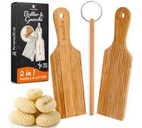 KneadEat Gnocchi Board and Butter Paddle Set - Authentic Bamboo Pasta Roller Tools for Gnocchi, Cavatelli, Garganelli, Cavarola - Wooden Gnocchi Maker and Pasta Board Kit
